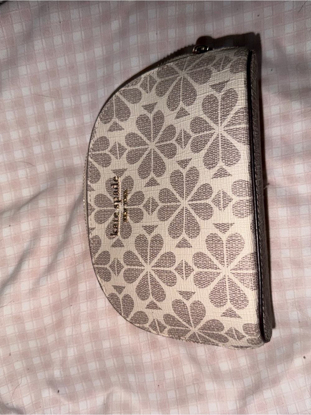 kate spade Cream and Gray Floral Logo Cosmetic Pouch
